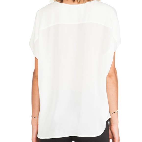 VINCE 100% silk side drape v neck blouse oversized ivory dolman sleeve top M - Picture 4 of 13
